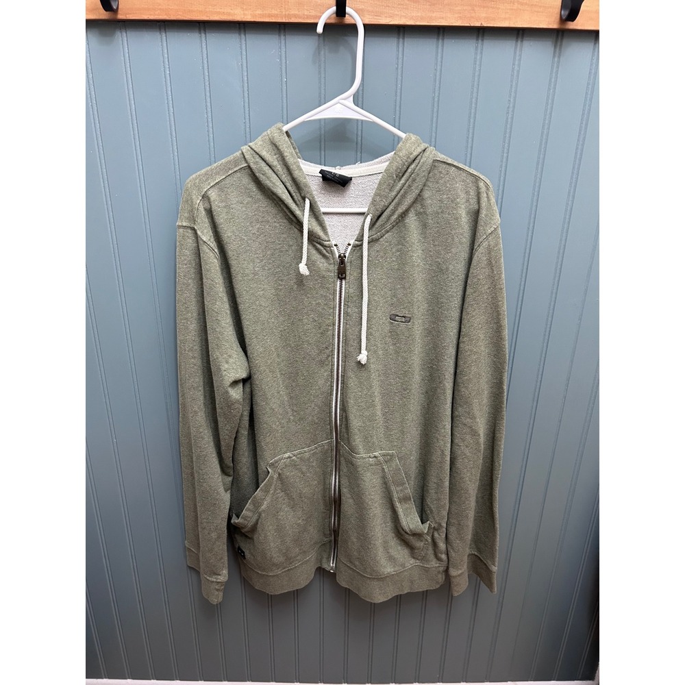 Oakley Mens Full Zip Hoodie Olive Green Heathered French Terry Sweatshirt L